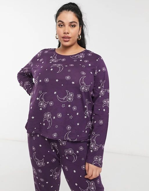 ASOS DESIGN Curve exclusive mix & match tarot long sleeve pyjama tee in purple