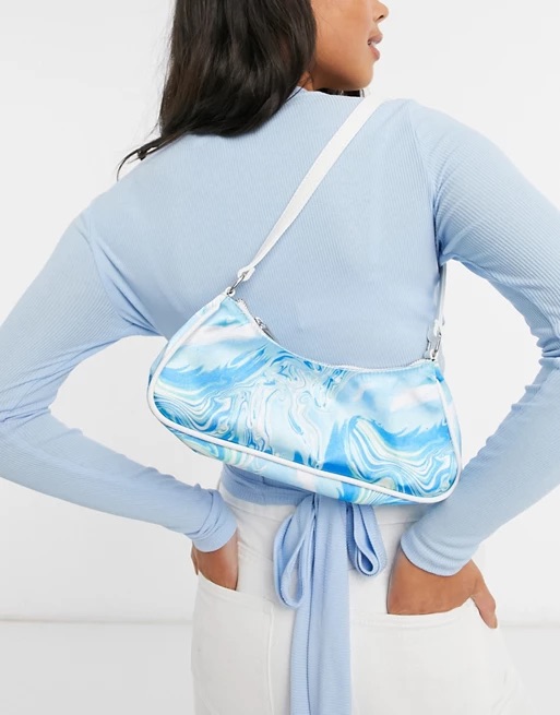 ASOS DESIGN elongated 90s shoulder bag in blue marble print _ ASOS