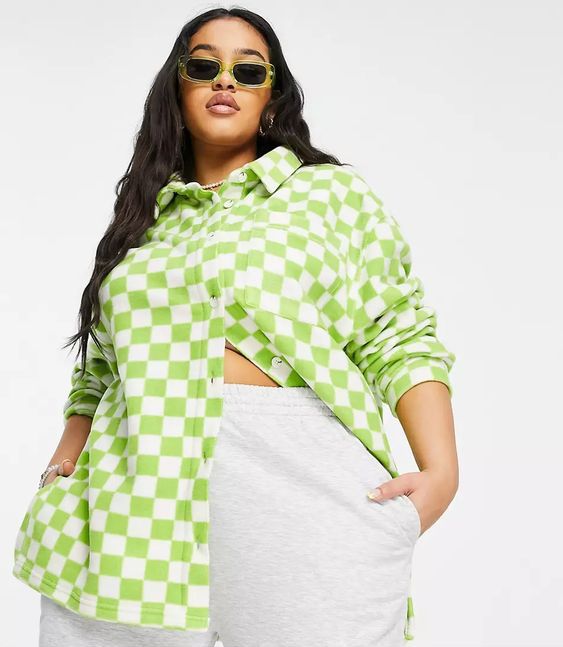 New Girl Order Curve oversized shirt in checkerboard fleece