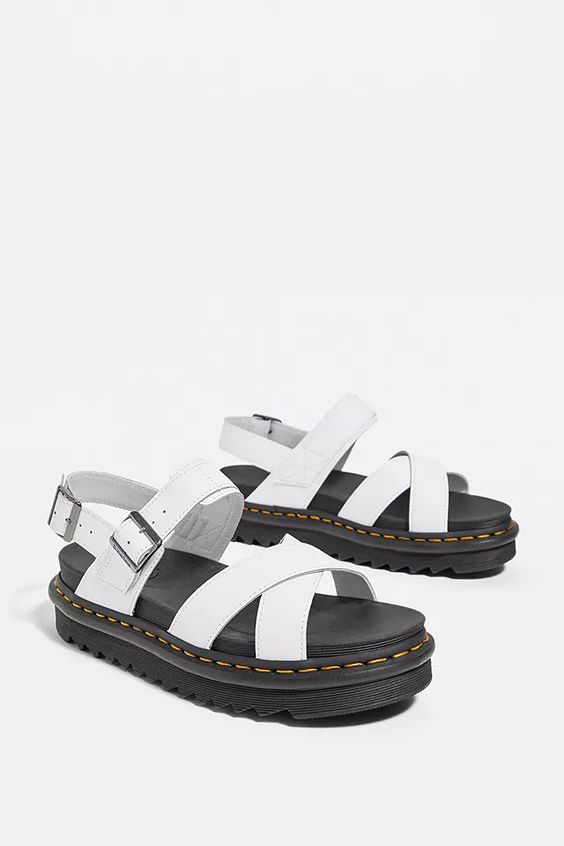 Dr. Martens White Leather Voss II Strap Sandals