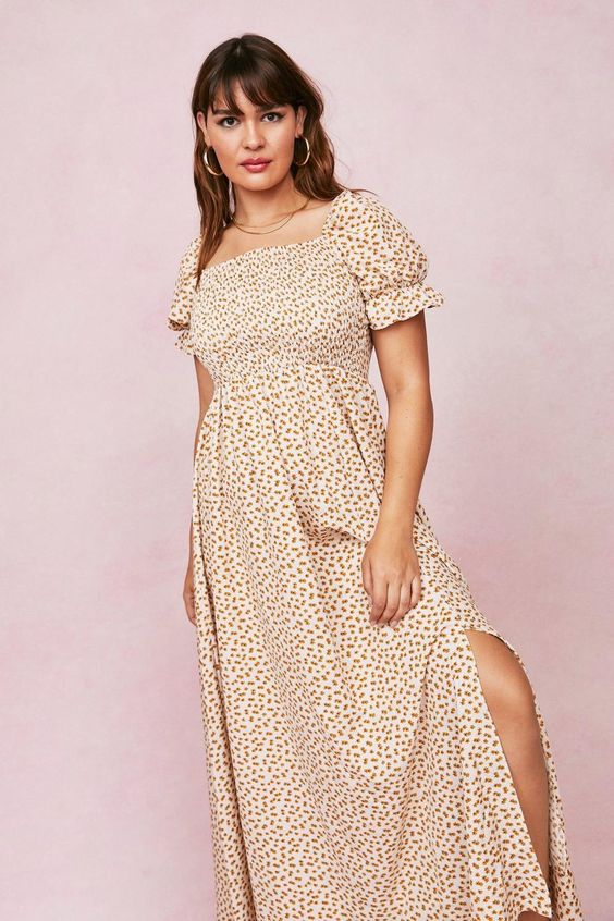 Nasty Gal Plus Size Ditsy Floral Shirred Maxi Dress