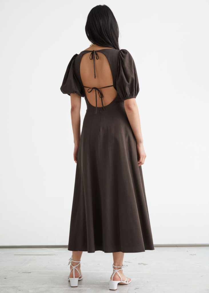  & other stories Open Back Puff Sleeve Midi Dress