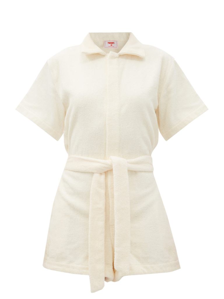 Yellow Il Pareo Belted Cotton-Terry Playsuit