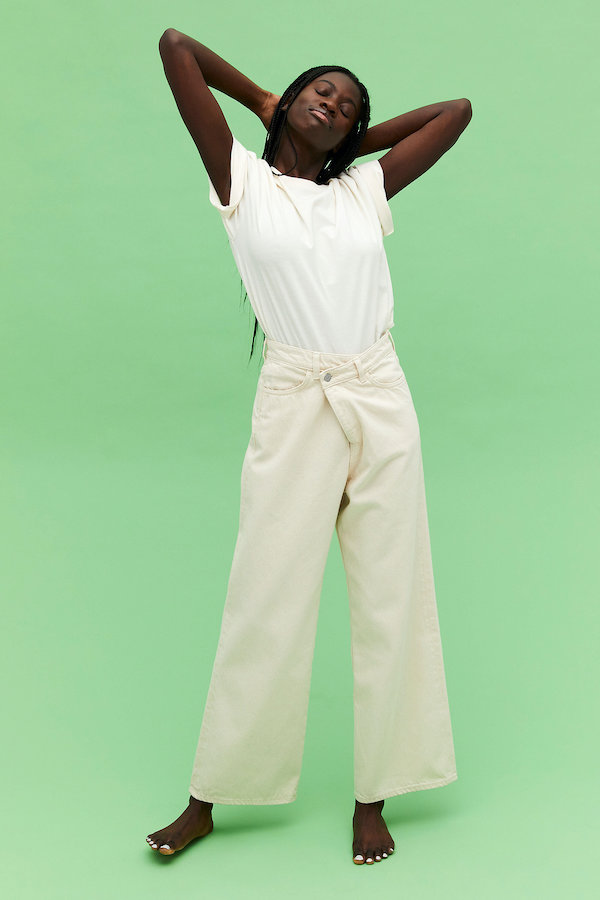 Monki Asymmetric Waist Off-White Jeans