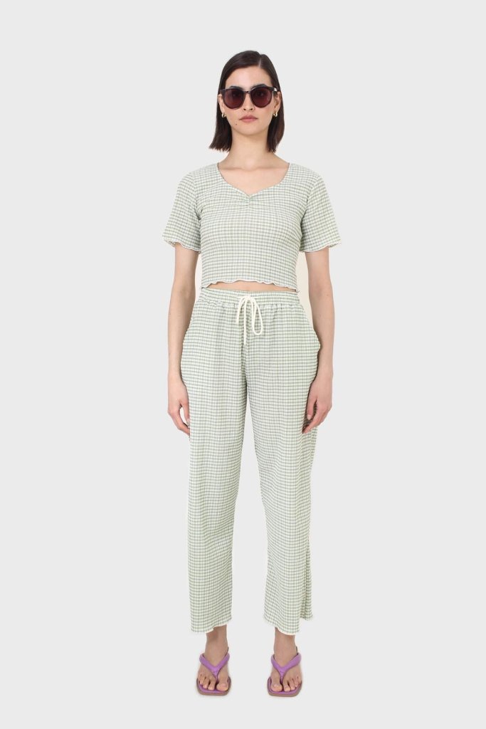 Glassworks London Green Gingham Loose Fit Drawstring Trousers