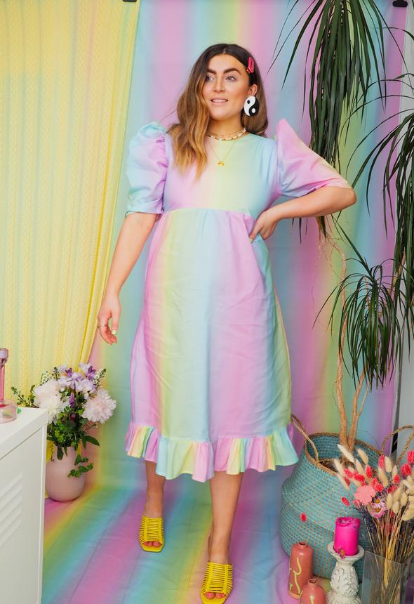 By Megan Crosby Annie Bamboo Rainbow Print Midi Dress