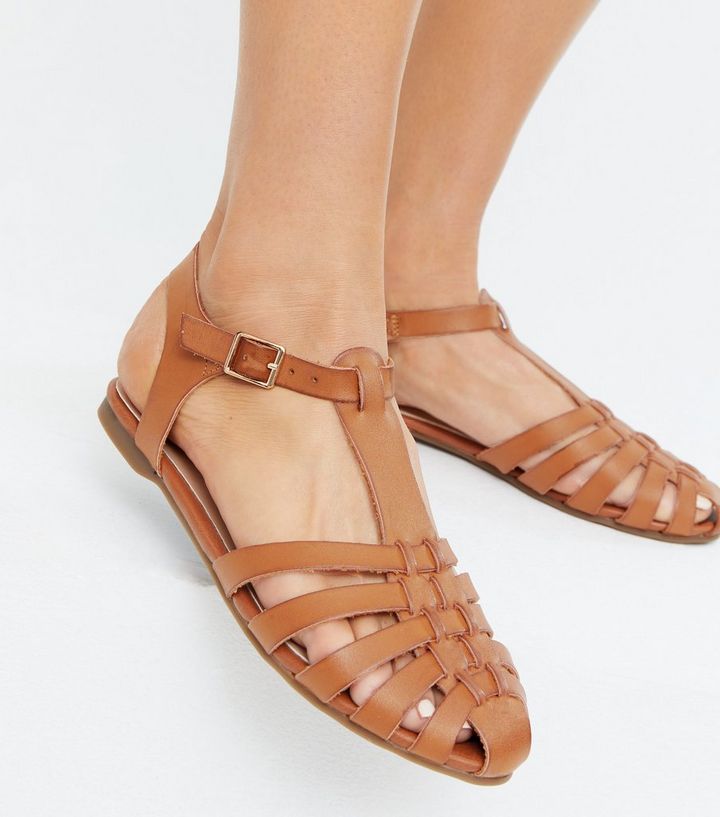 New Look Tan Leather-Look Caged Sandals