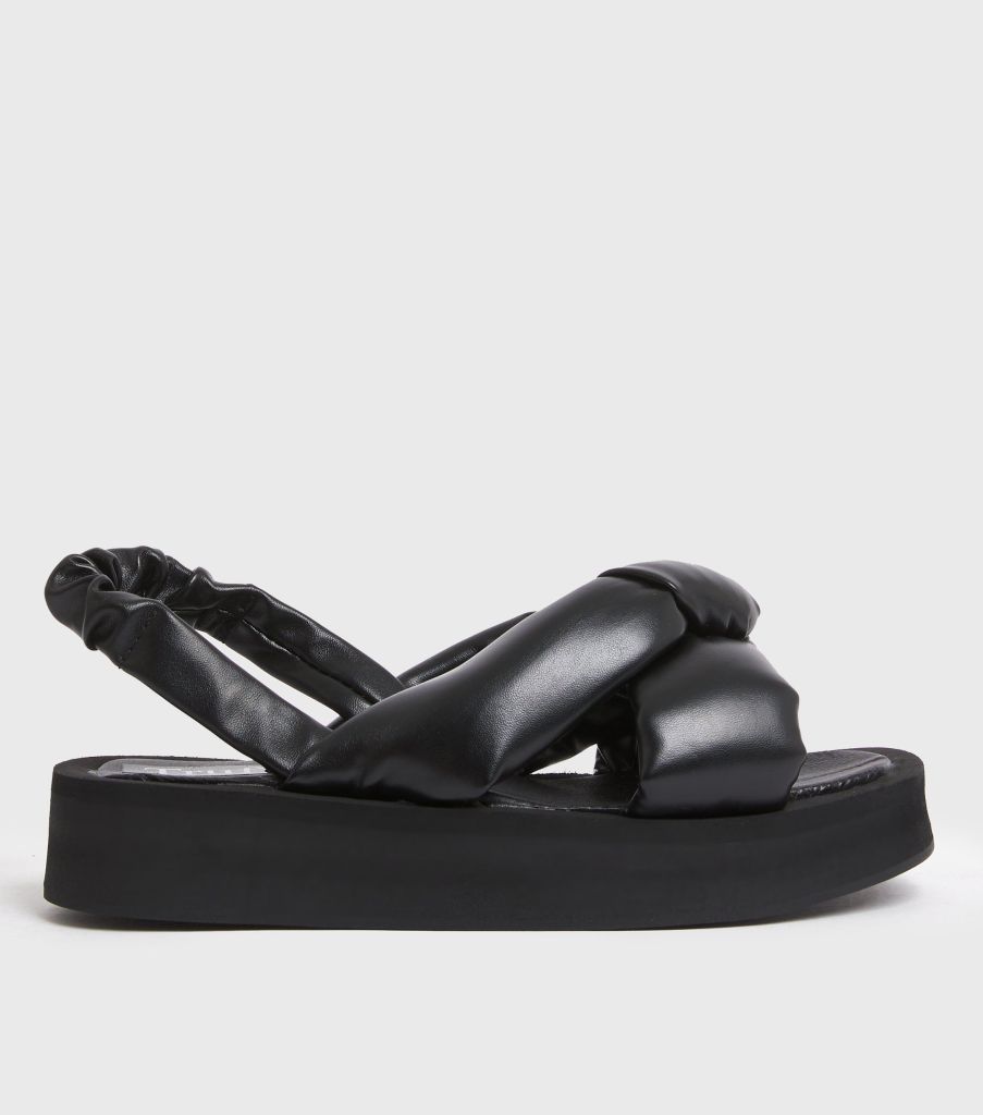 New Look Truffle Collection Black Padded Cross Strap Chunky Sandals