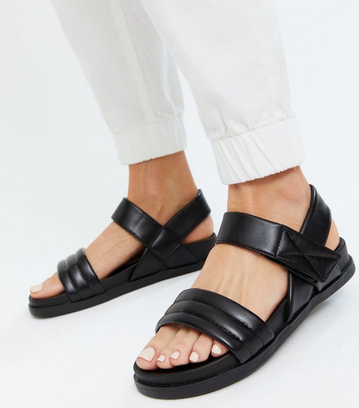New Look Wide-Fit Black Quilted Chunky Sandals