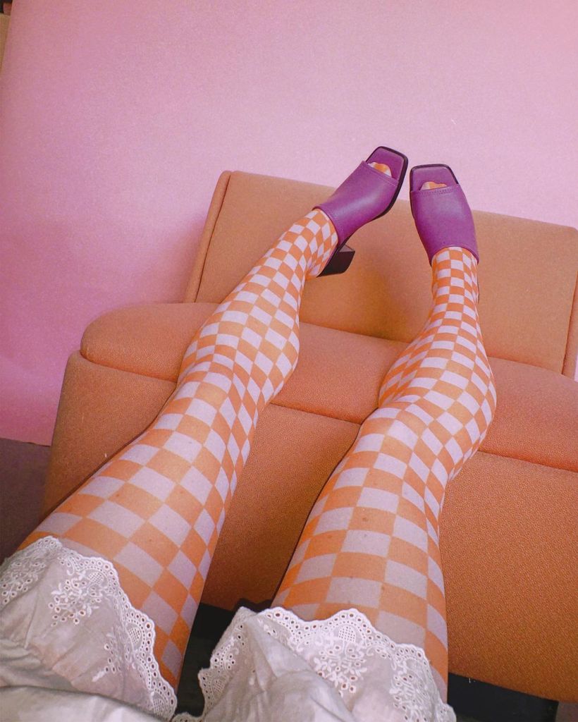 themetalromantic wearing grey milk checkerboard printed tights