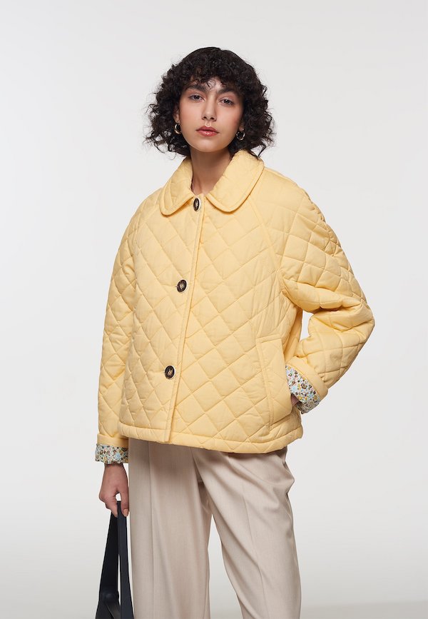 Palones Crop Yellow Quilted Coat