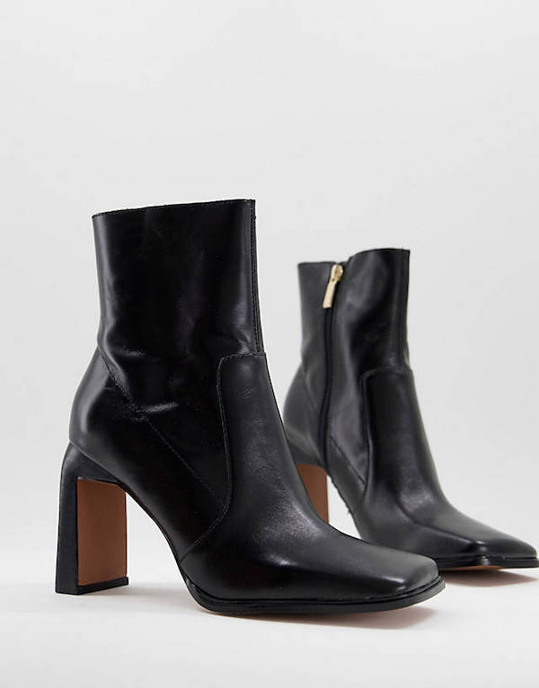 Embrace Leather High-Heeled Square-Toed Boots ASOS