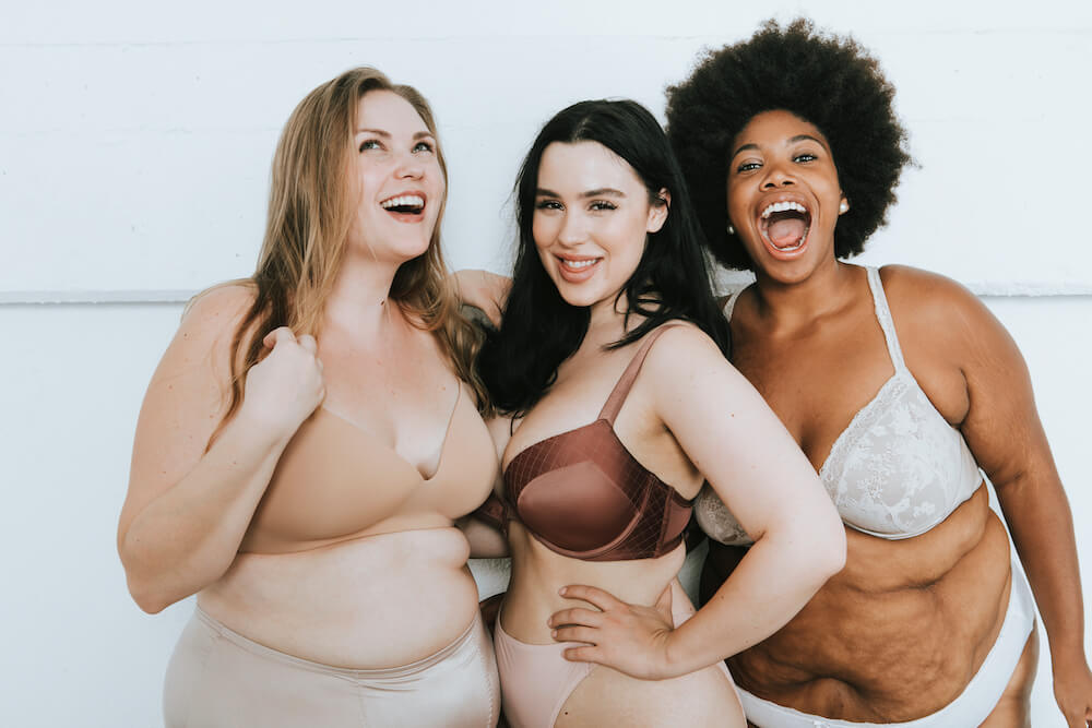 Diverse women embracing their natural bodies in bras