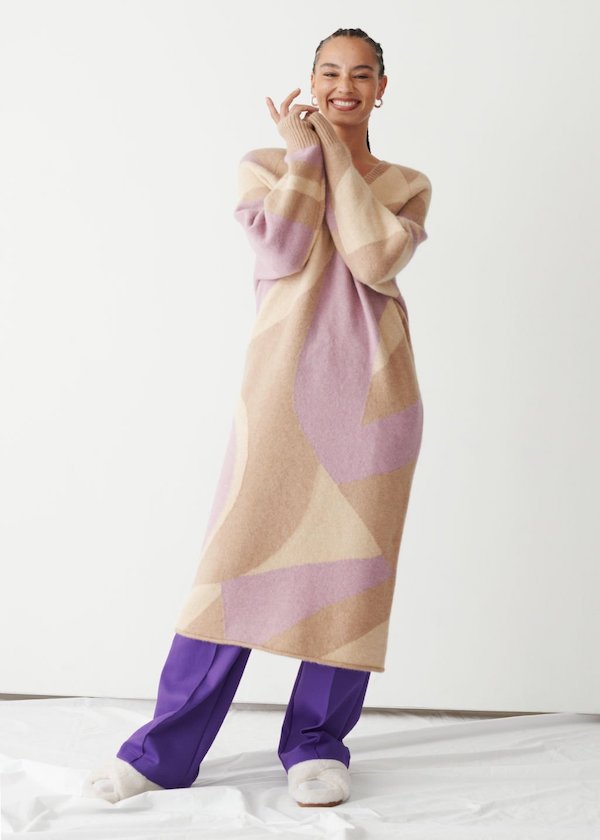 Intarsia Knit Midi Dress & Other Stories