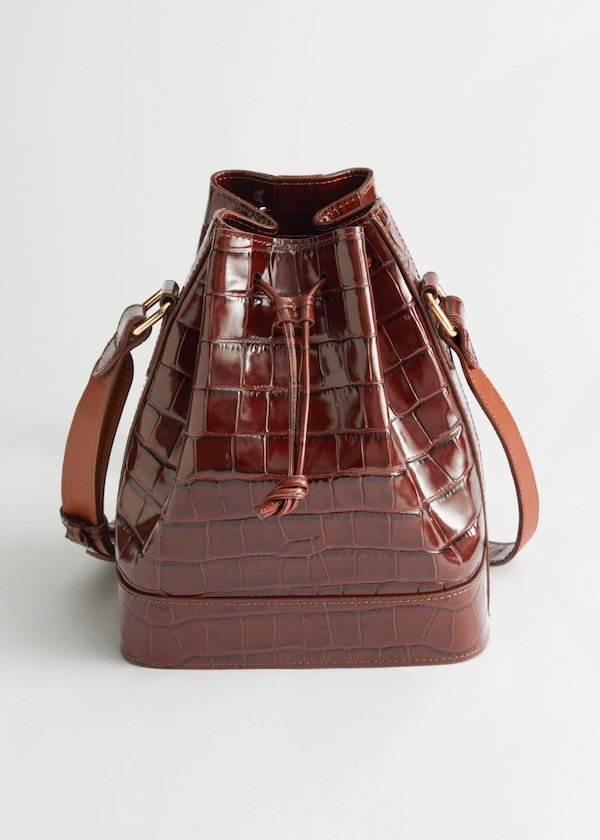 Topstitched Leather Bucket Bag & Other Stories
