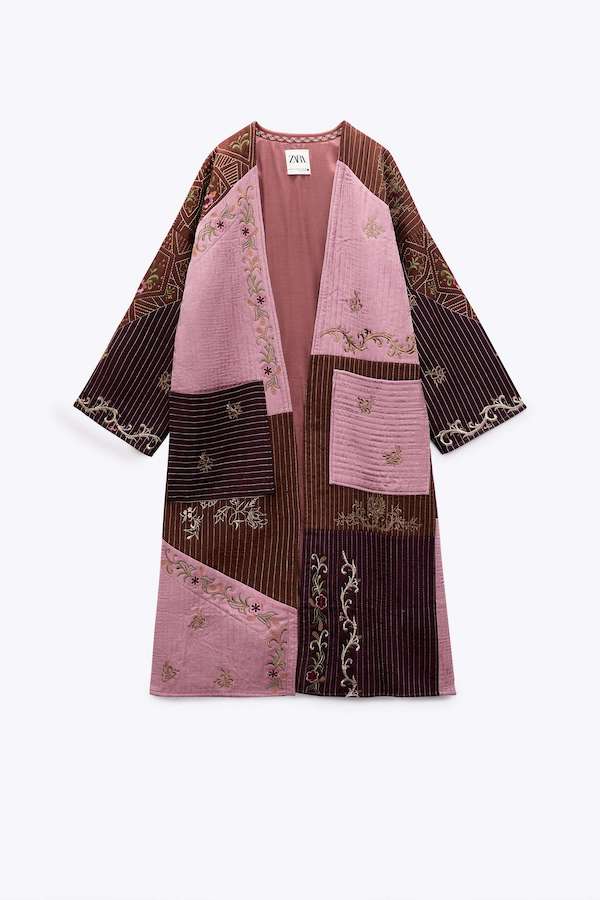 Embroidered Patchwork Kimono Coat Zara