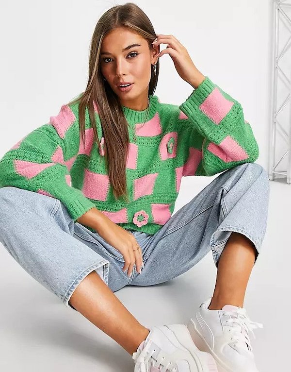 Jumper with Patchwork and Crochet Flowers ASOS