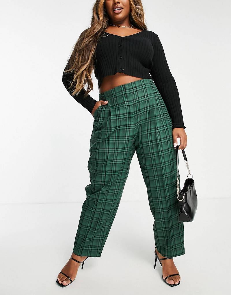 ASOS DESIGN Curve soft slouch mom trouser in green check