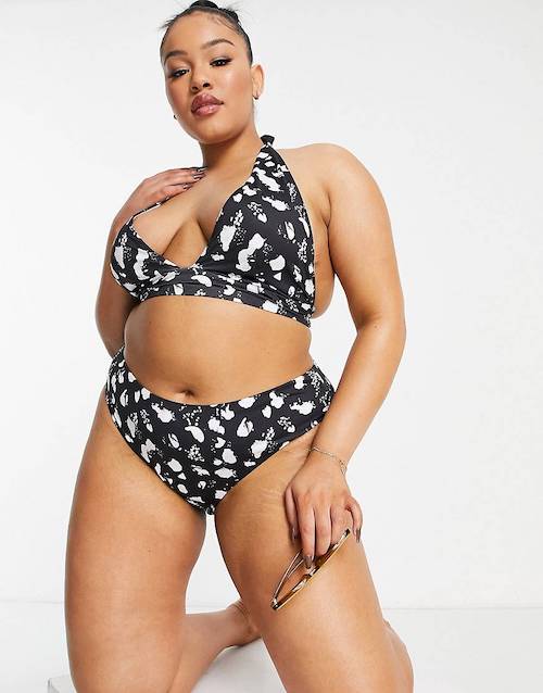 ASOS DESIGN Curve mix and match bikini in mono spot print