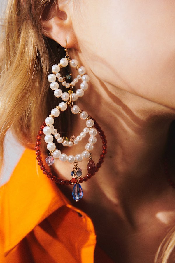 Multicoloured Pearl Hoop Earrings Zara
