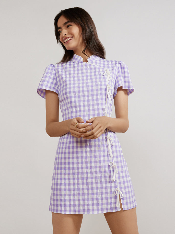 Harlow Lilac Check Seersucker Mini Dress
