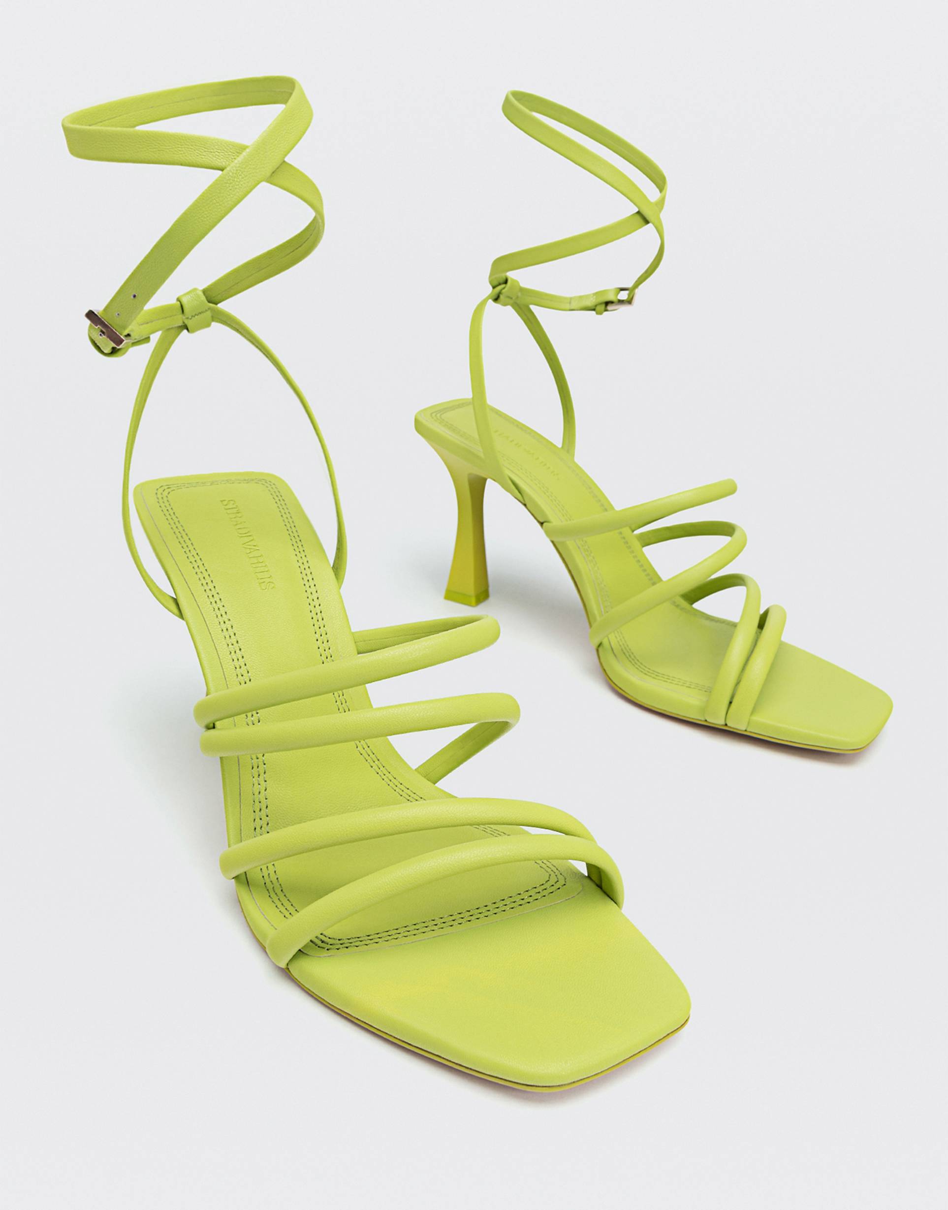 Stradivarius strappy heeled sandal with squared toe in lime green