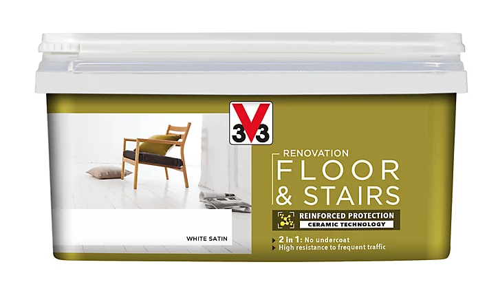 V33 Renovation White Satin Floor & stair paint, 2L