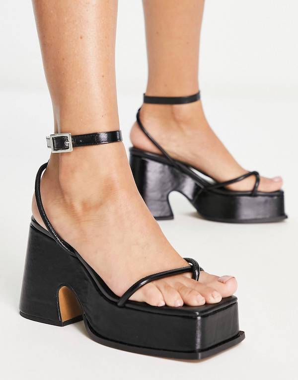 Topshop Reeva premium leather wedge sandal in black