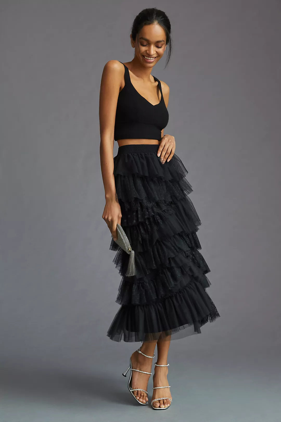 By Anthropologie Ruffle Tulle Maxi Skirt