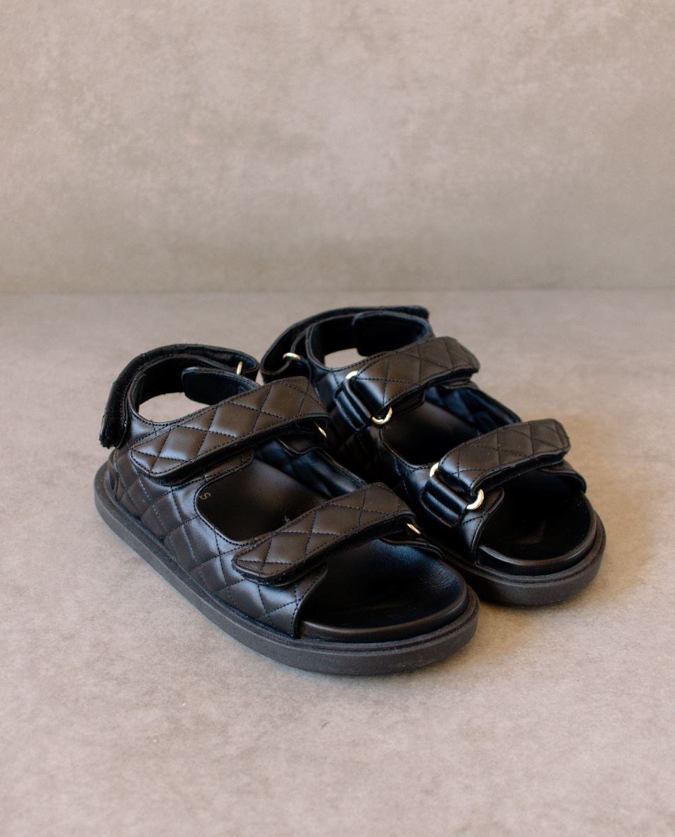 Hook-Loop - Black Leather Sandals