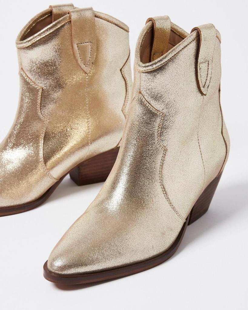oliver bonas Metallic Gold Leather Cowboy Boots
