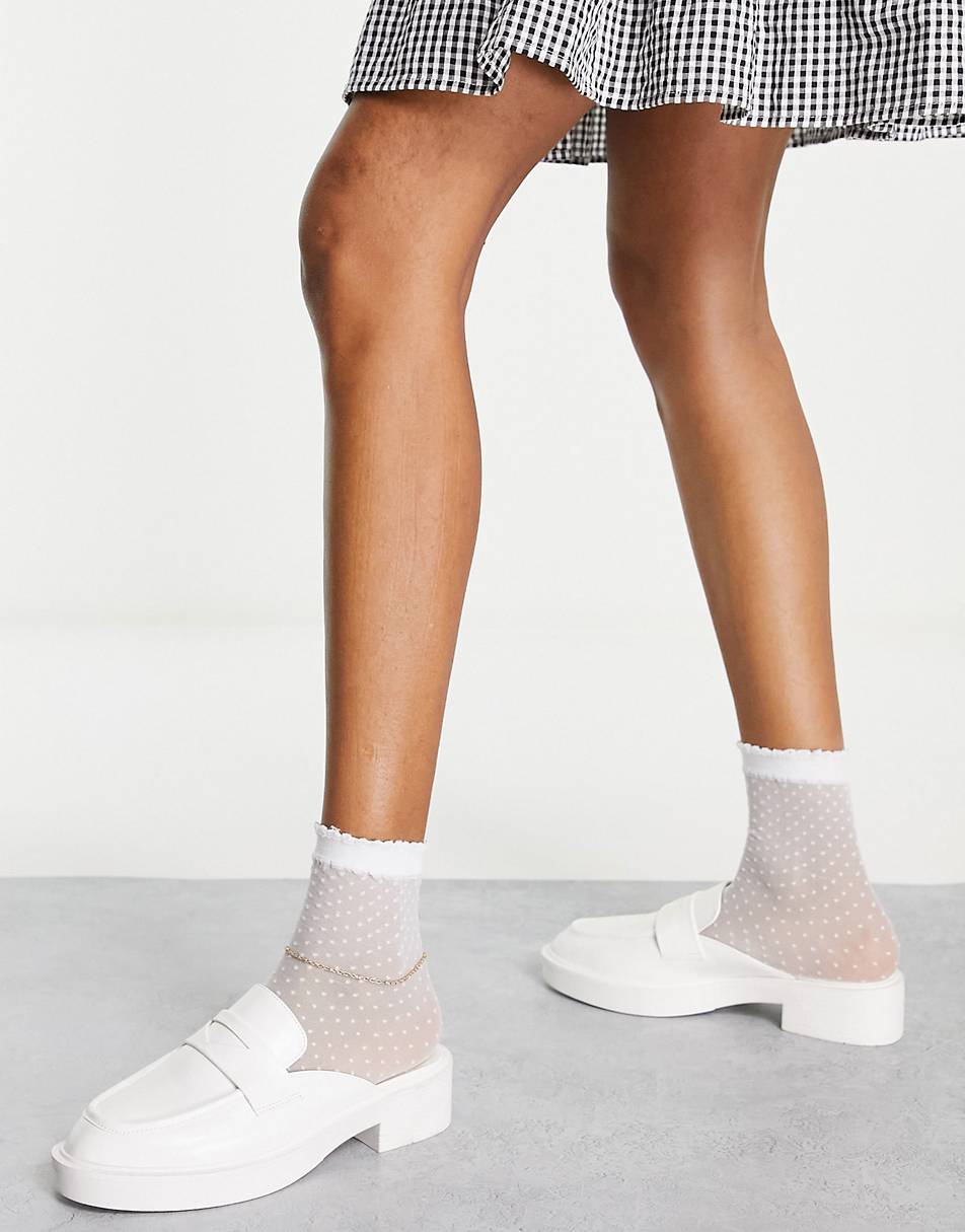 ASOS DESIGN Miles chunky loafer flat mules in white drench
