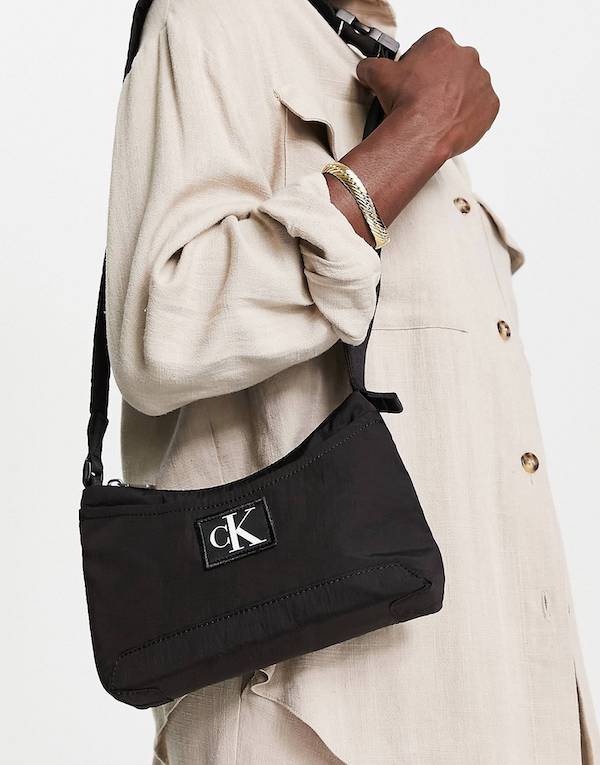 Calvin Klein Jeans nylon monogram shoulder bag in black - BLACK