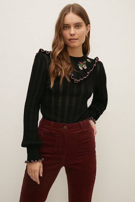 Oasis RHS Embroidered Ruffle Jumper
