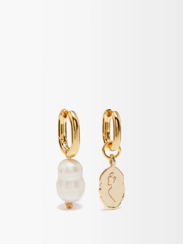 Femme mismatched pearl & 12kt gold-plated earrings Anita Berisha 
