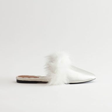 Satin Slippers with feather detail