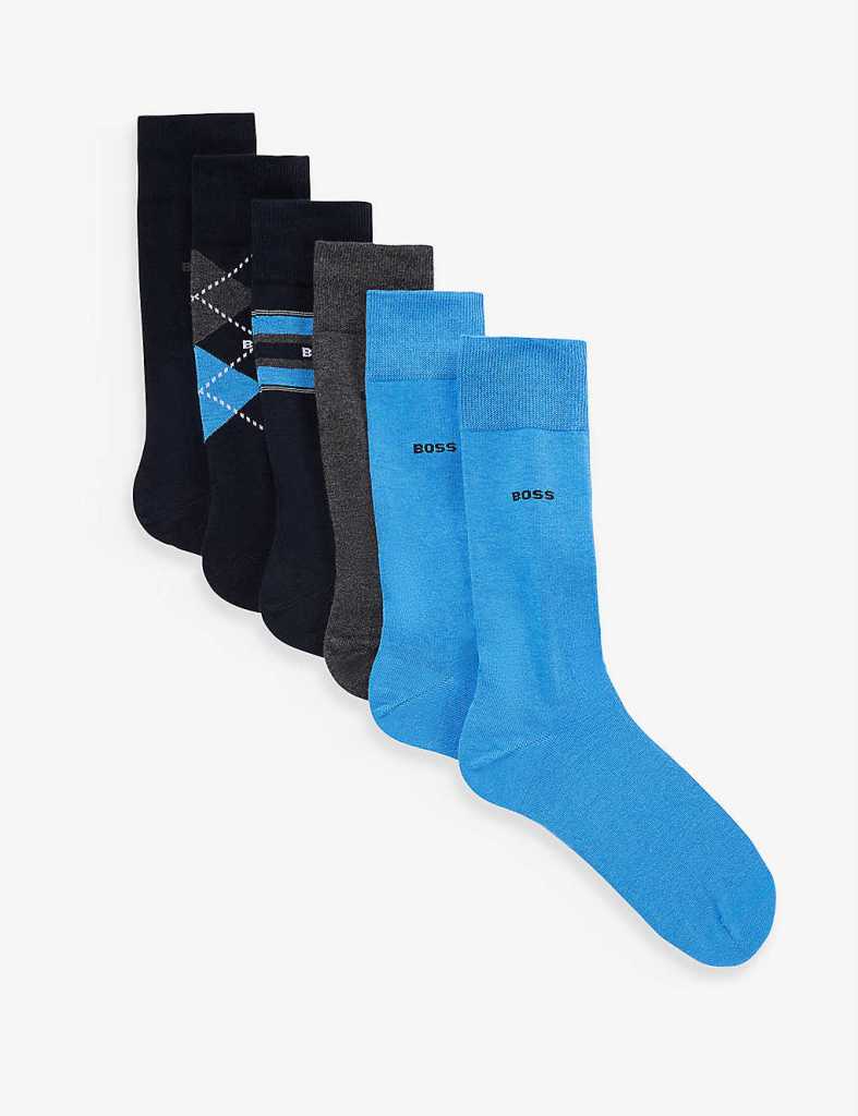Hugo Boss Pack of six branded stretch cotton-blend socks