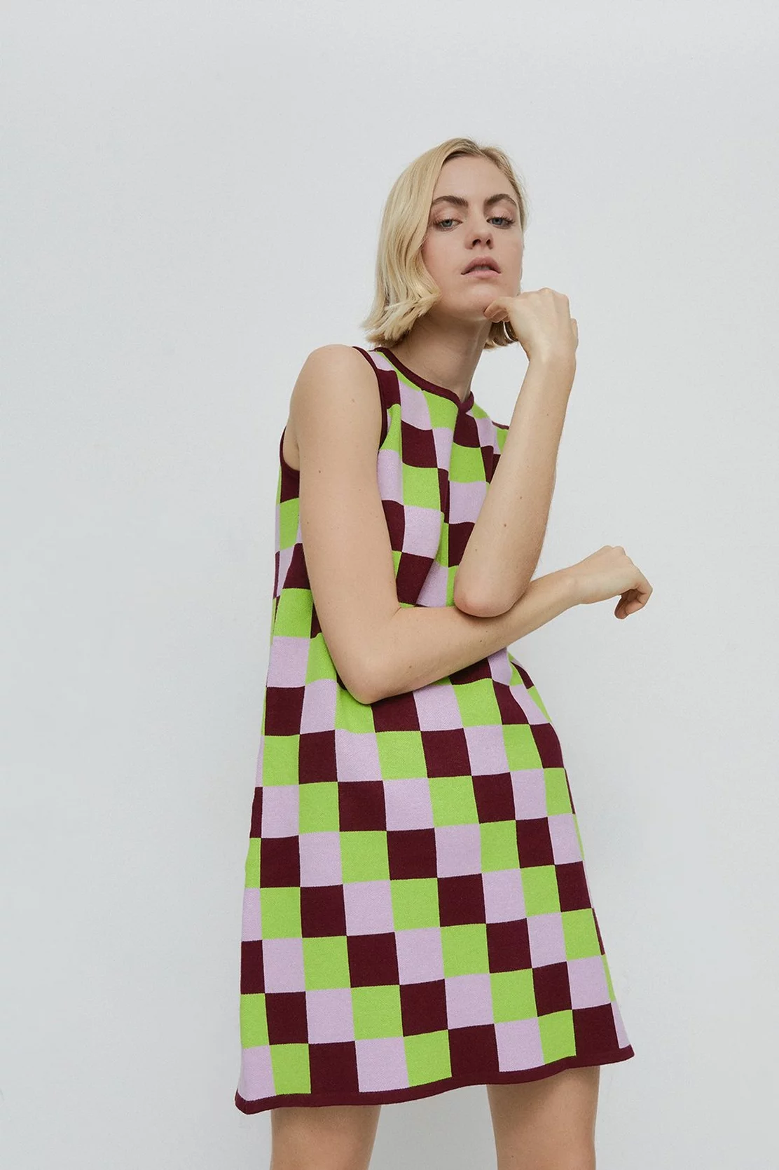 Checkerboard Knit Swing Dress Warehouse