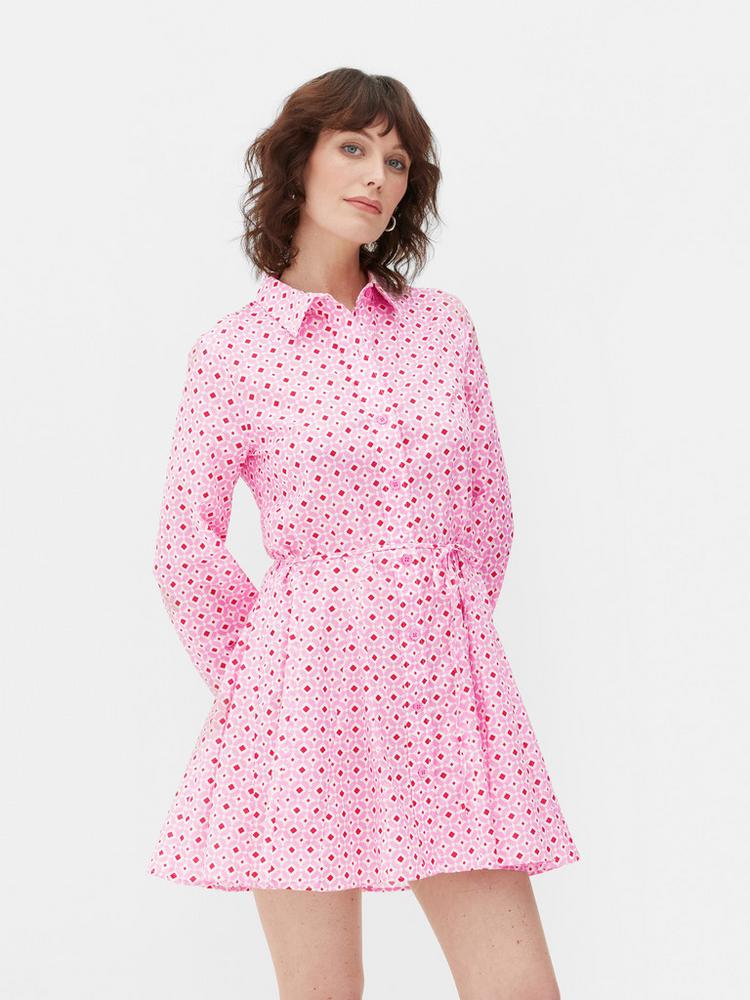 Patterned Shirt Dress in Pink from Primark