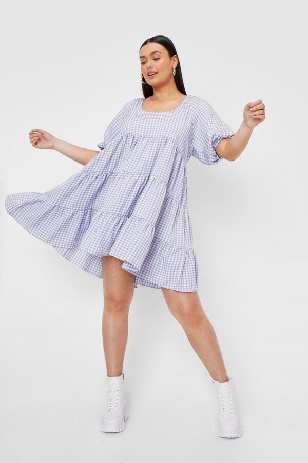 Plus Size Gingham Print Tiered Mini Dress from Nasty Gal