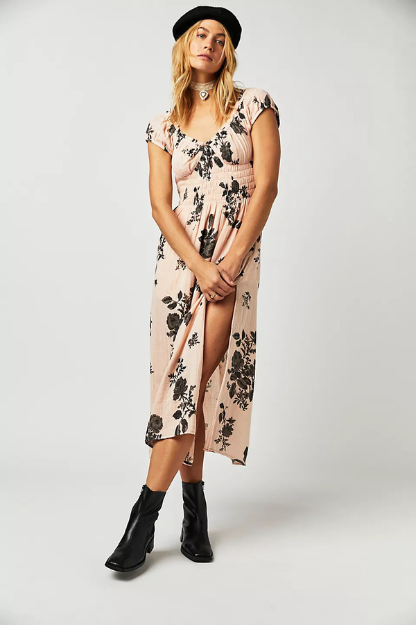Forget Me Not Midi Dress in Peach Combo No Overdye Free People 