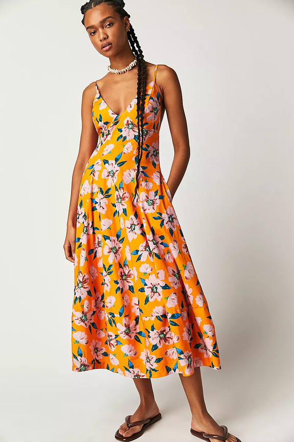 Finer Things Printed Midi Dress in Sunshine Combo Free People 