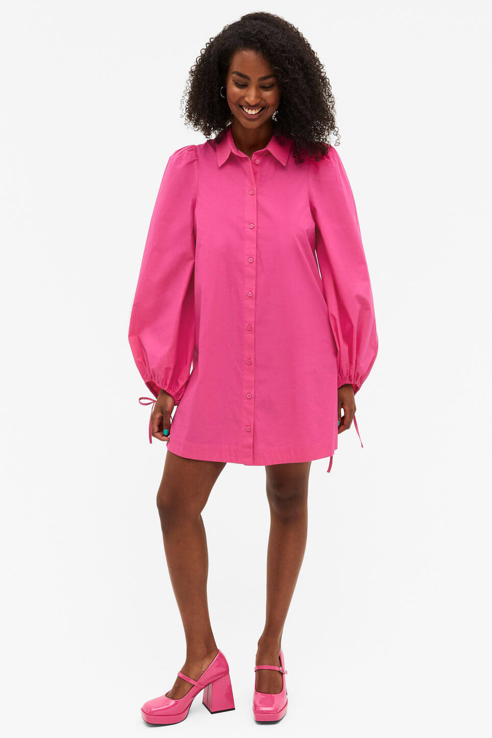 Monki pink Mini Shirt Dress with Balloon Sleeves