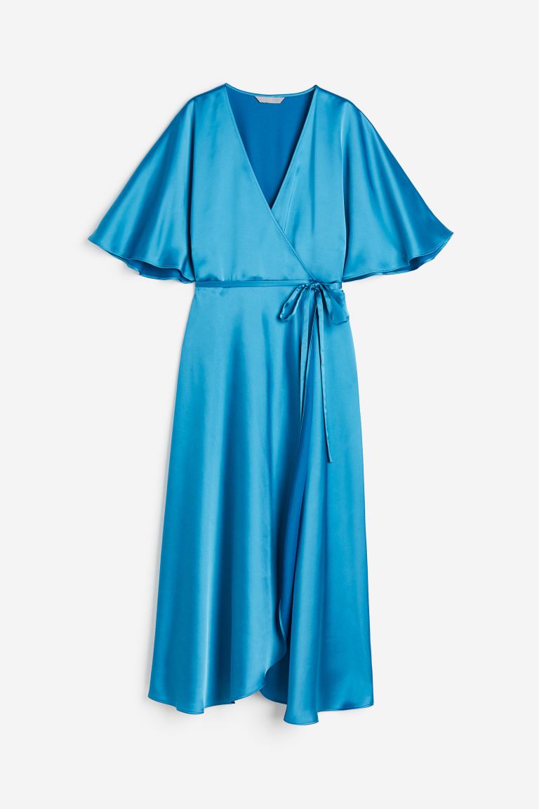 Wrapover satin dress in Blue from H&M 