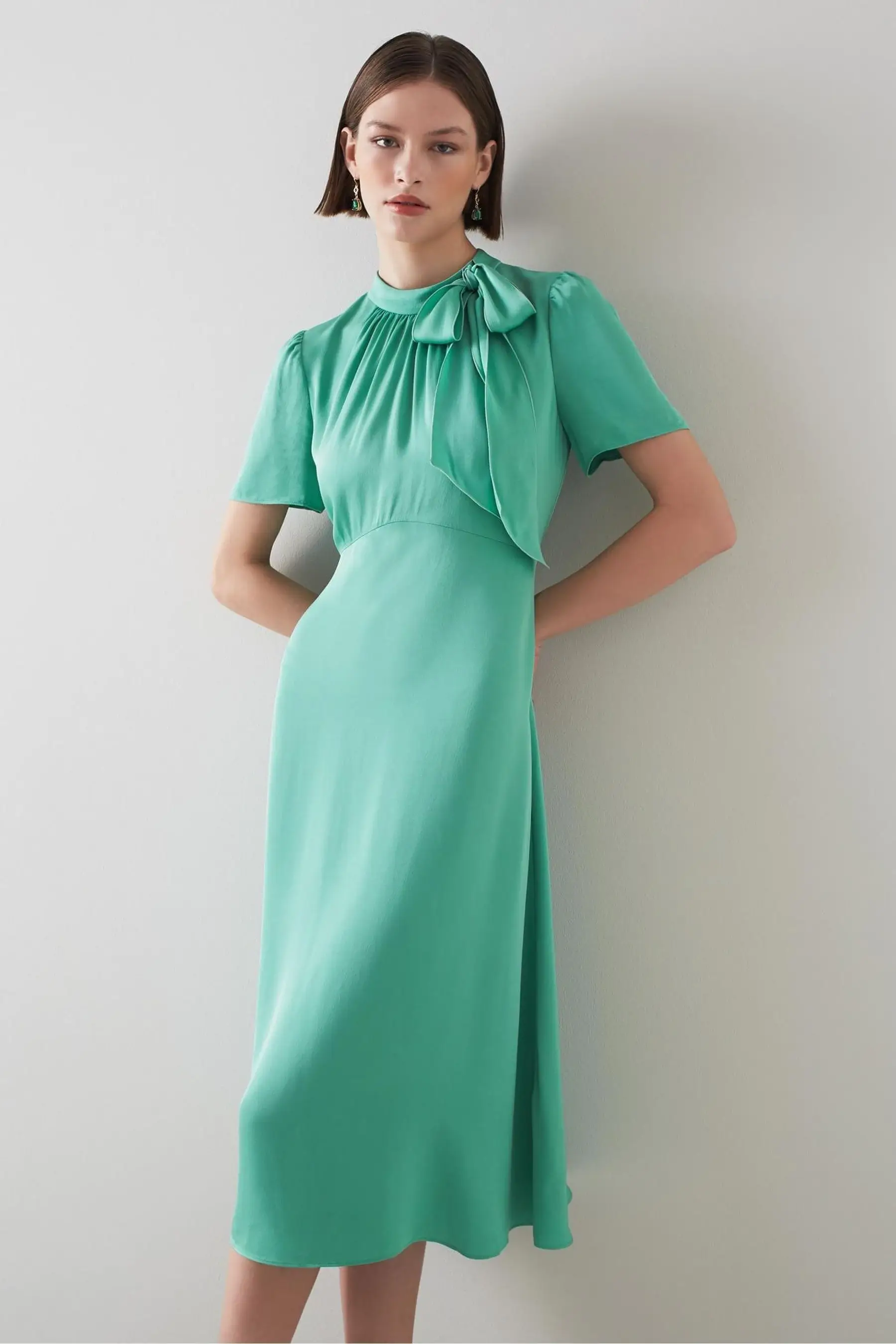 LK Bennett Green Kline Jade Crepe Tie-Neck Midi Dress from Next