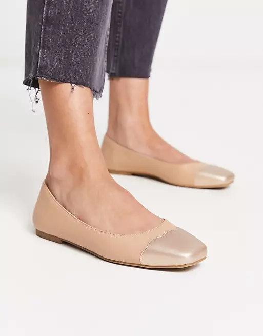 Launch square toe ballet flats in beige from ASOS 