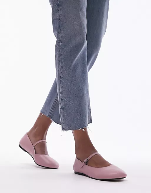 Carmen leather round toe ballet flats in pink from Topshop 