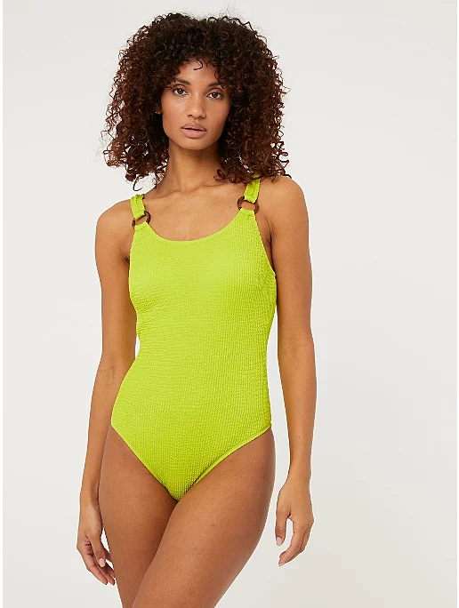 Bright Green Textured Hoop Detail Swimsuit from George at Asda