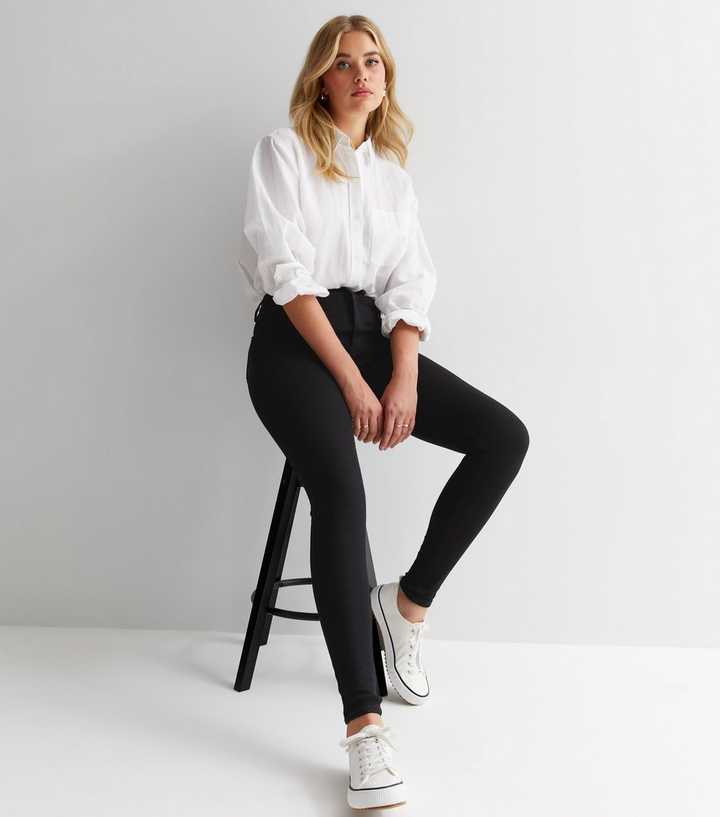 New Look Tall Black Dark Wash High Waist Hallie Super Skinny Jeans 
