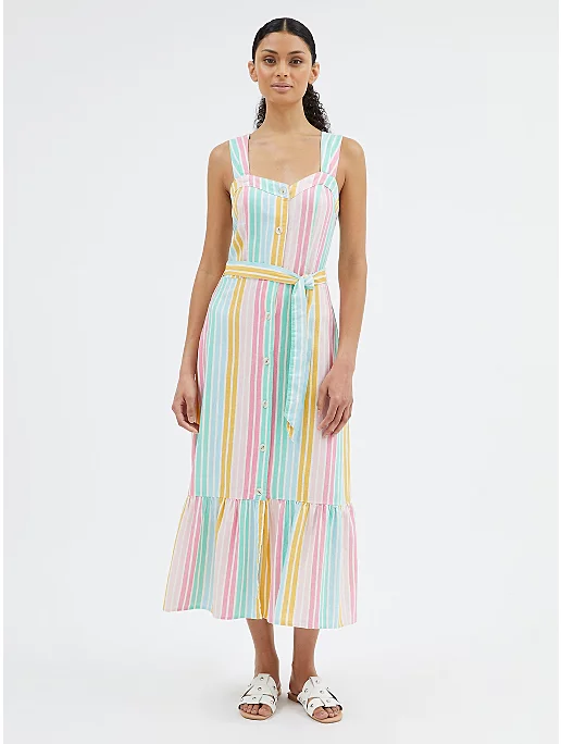 Pastel Striped Button Up Linen Blend Sundress from George at Asda 